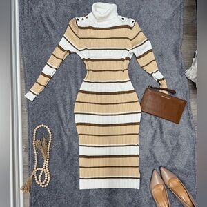 Striped Knit Dress in Tan and White